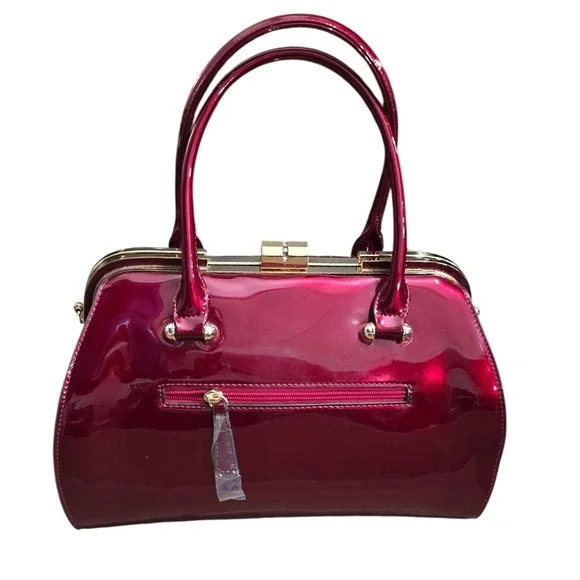 Candace Christian Stella Burgundy Red Patent Vegan Leather Top Handle Bag purse - Picture 2 of 10